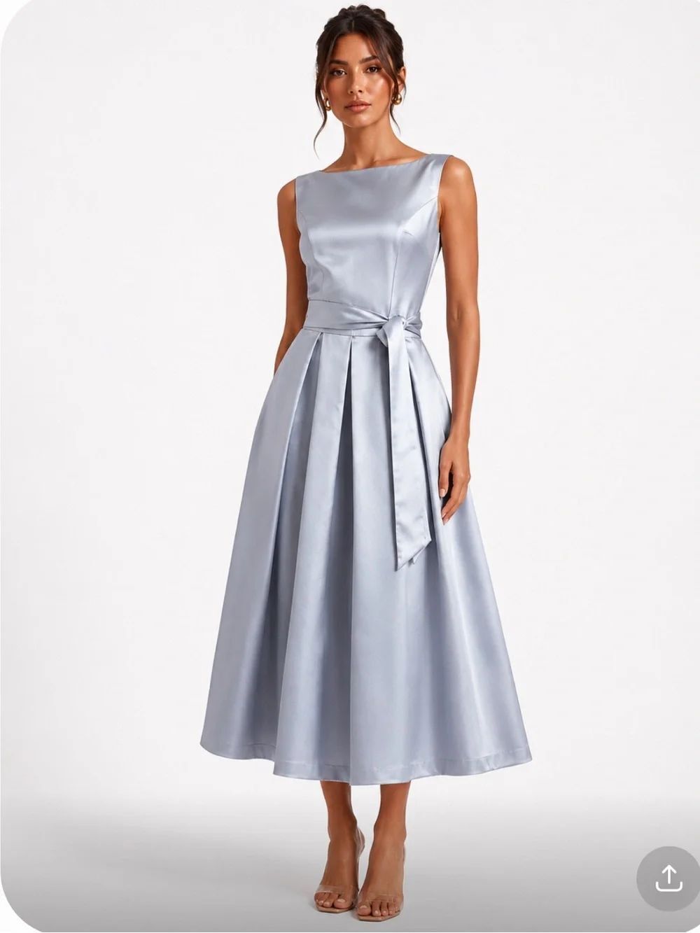 NWT ISAAC MIZRAHI Silver Sleeveless Cutout Midi Dress with Waist Sash Black Tie